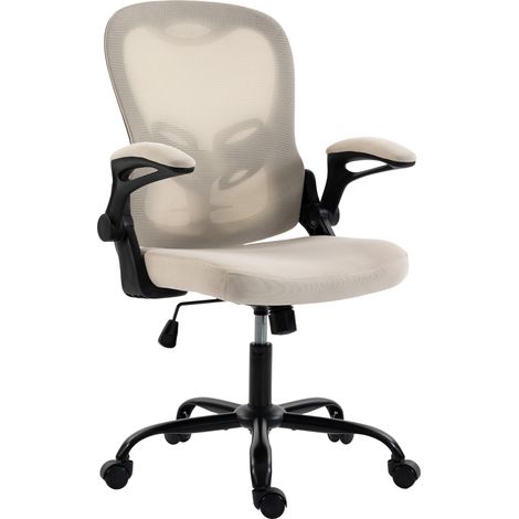 Chaise Bureau Ergonomique, Fauteuil de Bureau Maille, Accoudoirs Relevables, Hauteur Réglable, Fonction Bascule, Beige (1/5)