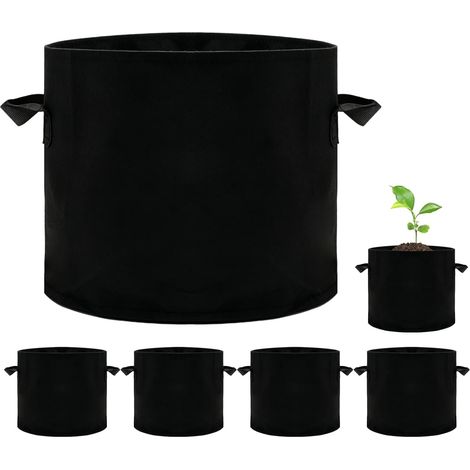 Lot de 5 pots de fleurs en tissu avec poignées pour tomates - 20 l Feutre respirant, favorise la croissance des racines, pour pommes de terre, légumes, fleurs, également pour terrasse et serre (1/5)