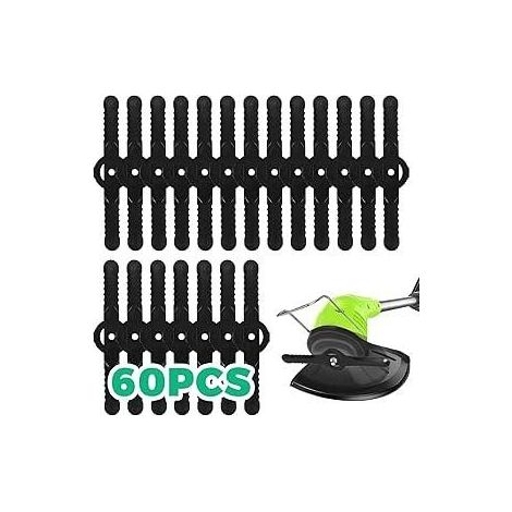 60 cuchillas de plástico de repuesto, juego de cuchillas de plástico de 14 cm para desbrozadora, cuchillas para cortacésped, cuchillas de repuesto para bordeadora inalámbrica para cortacésped (negro) (1/5)
