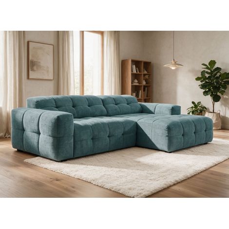 Canapé d'angle relax électrique en velours texturé bleu FEDORA - (1/5)