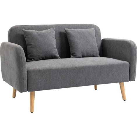 Canapé 2 places avec 2 coussins décoratifs, petit sofa en velours moderne pour salon, chambre, espaces réduits, gris 130 x 70 x 80 cm (1/5)