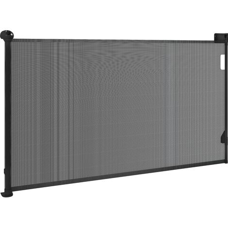 Barrière de sécurité rétractable pour chien (0-140 cm) avec verrouillage, pour portes et escaliers, noire. (1/5)