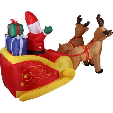 Père Noël gonflable sur son traîneau avec rennes, 2,13 m (7 pi), en fibre de polyester, décoration de Noël gonflable pour jardin et pelouse, prise européenne 220 V (1/5)