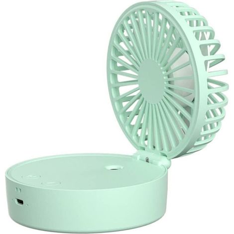 Mini ventilateur portable et pliable avec lumière LED et fonction brumisateur – Rechargeable, 3 vitesses réglables (vert) (1/5)