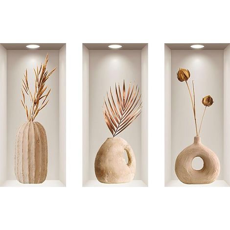 Lot de 3 autocollants muraux 3D pour salle de bain, salon, cuisine, bureau 23 x 50 cm (1/5)