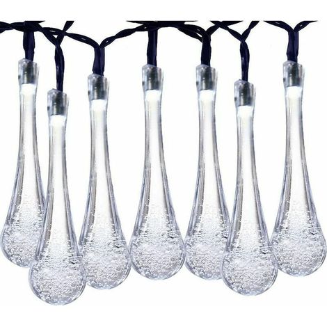 Positif blanc solaire 6.5m 30 lumières 8 fonction goutte d'eau lumière LED étanche lumière solaire chaîne bulle boule jardin extérieur,pour l'intérieur et l'extérieur, décoration de vacances (1/5)