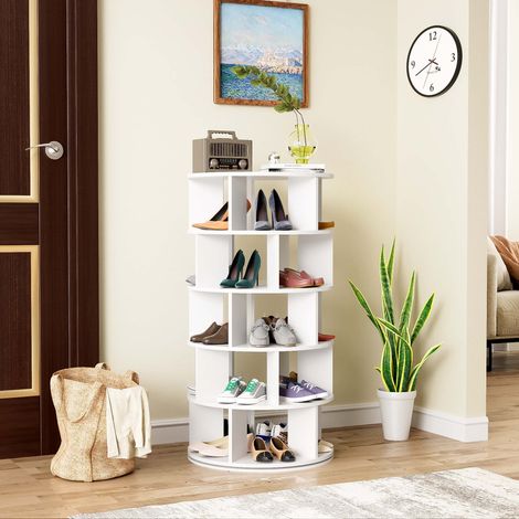 Drehbares Schuhregal Weiß rund 115 cm, 5 Ebenen LINHOO (1/5)