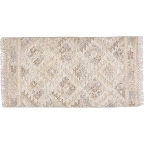 Berberischer Teppich in Beige mit geometrischen Mustern aus Wolle und Baumwolle 60 x 120 cm MAKAÏ