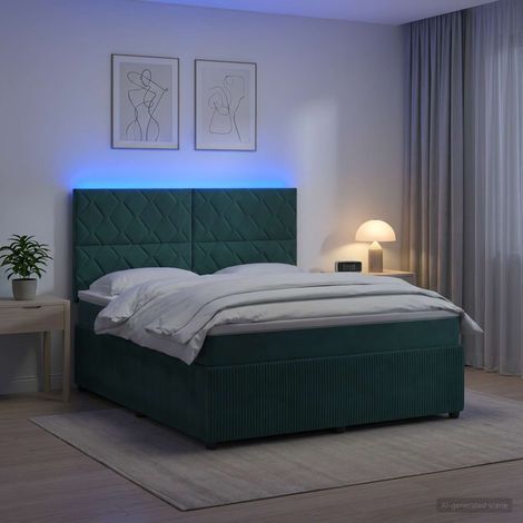 vidaXL Cama de muelles con LED y colchón Verde oscuro 140 x 200 cm (1/5)