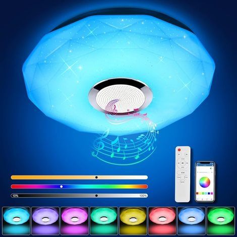 Plafonnier LED Musique 36W 3600LM, Lampe Plafond avec Telecommande, Contrôle App, Haut-parleur Bluetooth, Minuteur, Luminaire Plafonnier pour Salon Chambre, IP44 Étanche, 30CM (1/5)