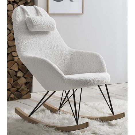 Fauteuil Lounge à Bascule en Fourrure Teddy Blanc Style Scandinave Pieds Effet Bois - PANGIVO (1/5)
