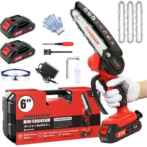 Mini Electric Chainsaw, 6 Inch Electric Chainsaw with 2 Batteries, 1 Chainsaw + 1 Guide, 800W Mini Cordless Electric Chainsaw (1/5)