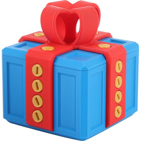 Boîte cadeau classique avec vis, boîte de rangement originale et amusante imprimée en 3D pour jouets et décorations de Noël, bleue et rouge. (1/5)