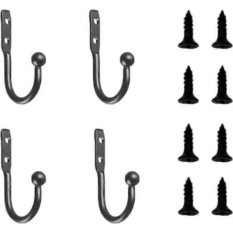 Lot de 12 mini crochets muraux décoratifs en alliage métallique noir (4 crochets et 8 vis)-12 pcs (1/4)