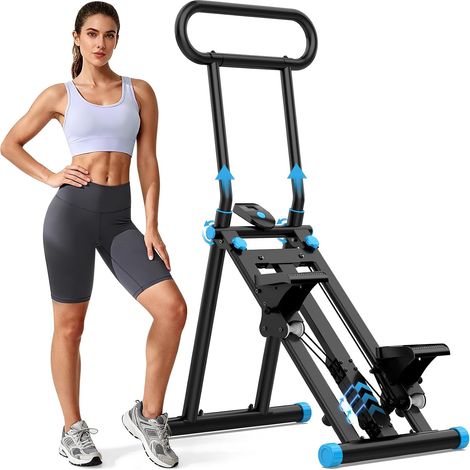 Stepper d’Escalier Pliable Fitness, Appareil Cardio Maison avec Guidon Réglable, Écran LCD, Machine d’Entraînement Complet du Corps Compacte (1/5)