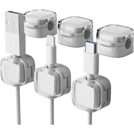 Set mit 6 magnetischen Kabelclips, Datenkabel-Organizer, Tisch- und Wandhaken für Telefone, weiß (1/5)