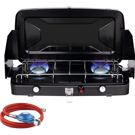 Camplux JK-8620-DE 2 Burner Camping Stove, Compact with Lid, Portable Outdoor Gas Stove, 50mbar, 2400W, LPG, BBQ-128WG (1/5)