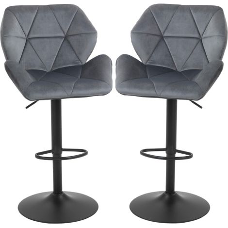 Set de deux tabourets de bar avec dossier, hauteur réglable, rotation à 360°, en velours (1/5)