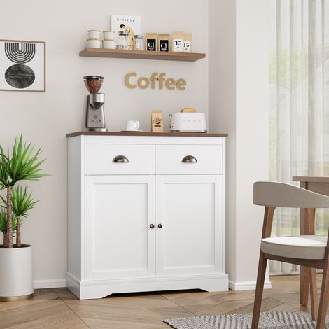 Buffet avec 2 tiroirs et 2 portes 80 x 40 x 90 cm - Buffet de rangement scandinaves, adapté pour salon - Blanc (1/5)