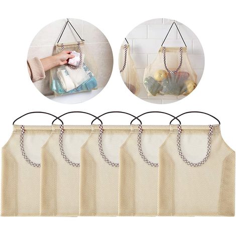 lot De 5 Sacs De Rangement En Maille Respirants Pour Pommes De Terre, Oignons, Ail, Lgumes, Fruits (1/5)