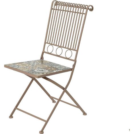 Silla metálica/mosaico plegable bistro color marrón para exterior 45 x 38 x 90 cm (1/5)