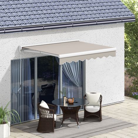 Auvent rétractable électrique manuel 250x200 cm auvent portable avec télécommande manivelle manuelle cadre en aluminium crème