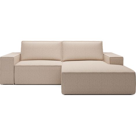 Petit canapé d'angle droit convertible en tissu texturé beige AMELIA (1/4)