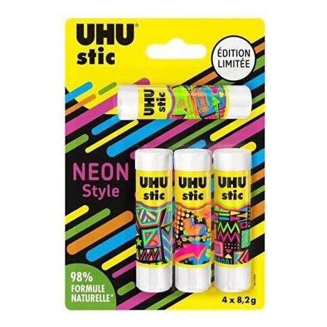 Colle - UHU - Stic - Lot de 4 stics de 8,2g - Colle sans solvant - 98% d'ingrédients naturels