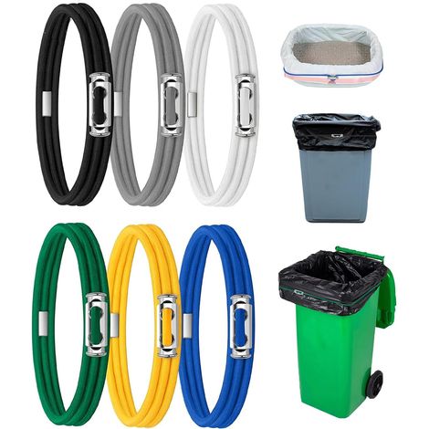 correas elásticas de goma para bolsas de basura de cocina, aptas para cubos de basura de 13 a 30 galones, mantienen las bolsas de basura en su lugar. (1/5)