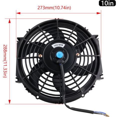 Ventilateur de radiateur électrique universel de 10 pouces, 12 V, 80 W, avec moteur à pales à poussée et à traction. (1/4)