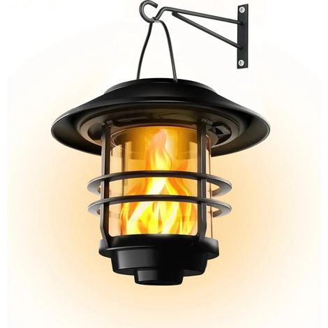 Lanterne d'extérieur solaire à LED, lanternes solaires avec effets de flamme réalistes, lanterne étanche IP65 pour jardin,balcon,porche,terrasse (1/5)