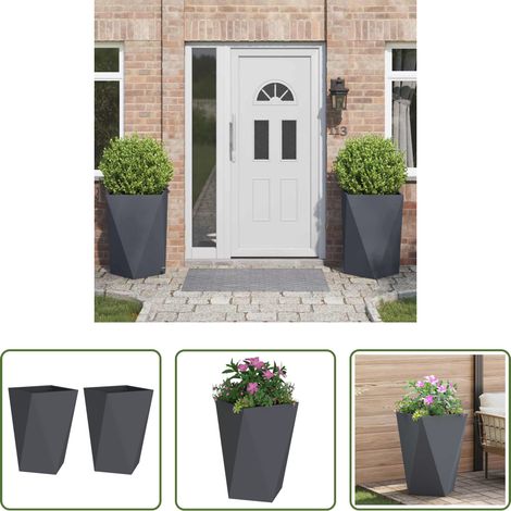 Terrassenpflanzer - Pflanzkübel 2 pcs Anthrazit 50 x 50 x 75 cm Stahl (1/5)