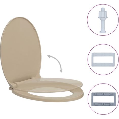 Siège et couvercle de toilette ovales beiges à fermeture douce (1/5)