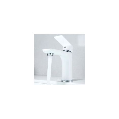 Robinet de salle de bain en à un trou, robinet de salle de bain blanc à poignée unique - Crezuo (1/4)