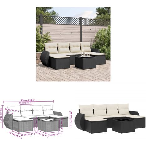 7-tlg. Garten-Sofagarnitur mit Kissen Schwarz Poly Rattan - Gartenmöbel Set - Outdoor Möbel - Rattan Gartenset - Lounge Set - Gartenlounge - Home & Living (1/3)