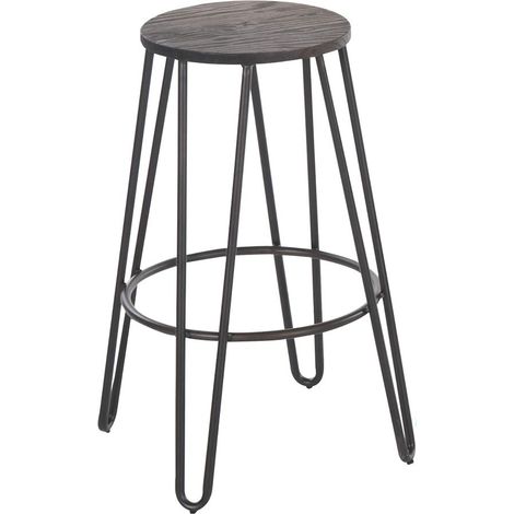 Taburete metal oxido tapa madera pack 4 unidades