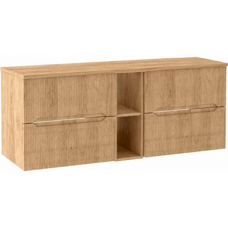 Meuble sous vasque suspendu avec étagère et plan L.140 cm effet chêne Hikora NOVO Furnidea (1/5)