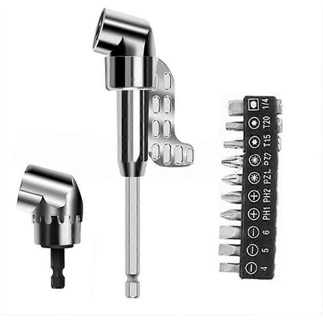 Angle Drill Bit Adapter Set Long Short Right Angle Driver with 10pcs Screwdriver Bits( )