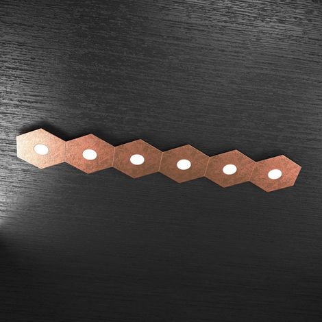 Plafoniera Industrial-Minimal Hexagon Metallo Foglia Rame 6 Luci Led 12X6W (1/3)