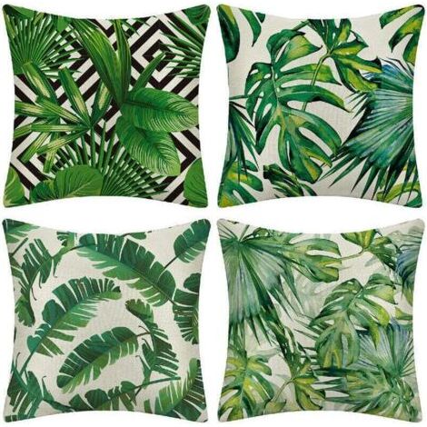 Green Mobility-Housse de coussin d'extérieur, lot de 4 taies d'oreiller imperméables à motif de plantes tropicales vertes pour canapé, terrasse, jardin, salon, chambre, 45 x 45 cm - Plantes tropicales (1/4)