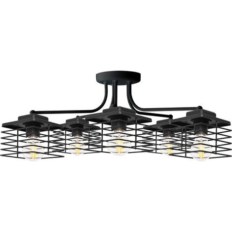 Helam EDISON Plafonnier Semi-Encastré Multi Bras Noir 65cm