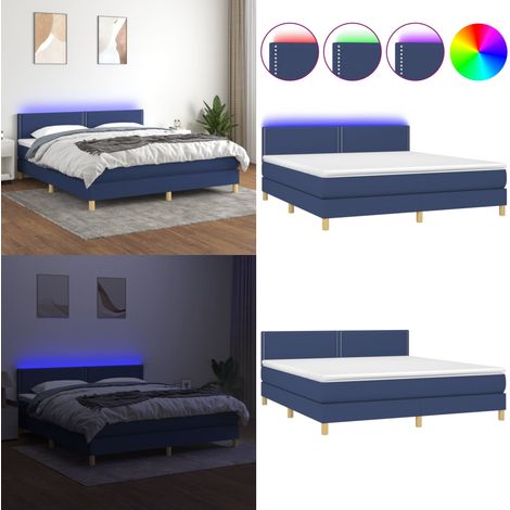 Boxspringbett mit Matratze & LED Blau 180x200 cm Stoff - Boxspringbett - Betten - Schlafräume Einrichten - Doppelbett - Blau - Home & Living