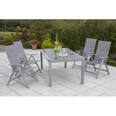 Taviano Set 5tlg 4 Sessel Tisch 160(220)x90cm Alu/Textil