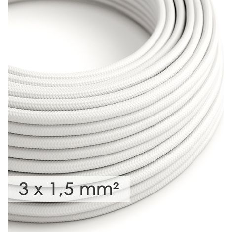 Creative-Cables, Cavo elettrico in tessuto, Sezione 3x1,50, Bianco RM01, 1 m, Rotondo effetto seta