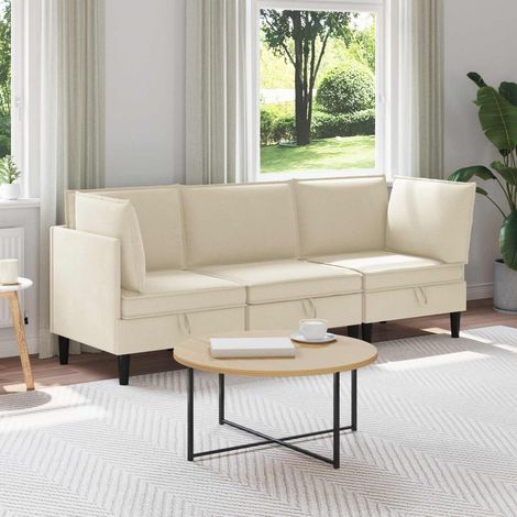 Juego de muebles de salón 3 pcs Crema Tela