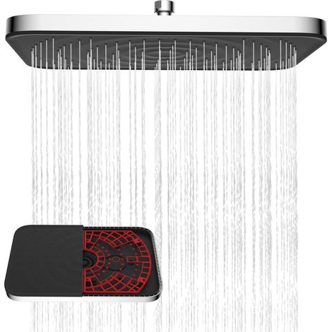 Regenbrause 30x20cm Quadratisch Schwarz mit Chromrahmen, Selbstreinigend (1/5)