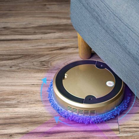Aspirateur robot universel mince et fin, idéal pour les poils d'animaux, finition or. Nettoyage automatique et détection d'obstacles. (1/5)