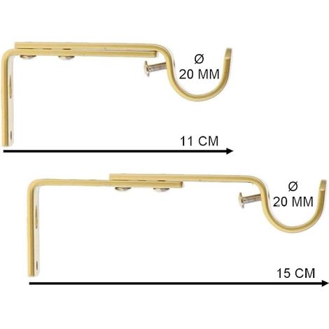 Extendable and Adjustable Curtain Pole Wall Bracket, Diameter 20 mm, Length 110 - 150 mm, Gold (1/3)
