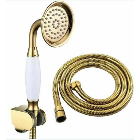Kit doccia in ottone con tubo flessibile da 1,5 m e supporto doccia dorato. (1/4)