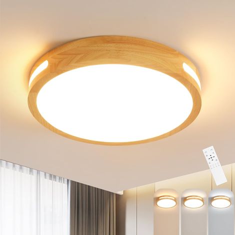 COMELY Plafonnier LED Rond en Bois Naturel, Ø40 cm, 64W, Intensité Variable (Dimmable), Pour Salon, Salle à Manger, Bureau (1/5)